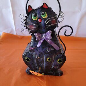 Really Cute Metal Whimsical Black Cat Votive Tea Light Candle Holder